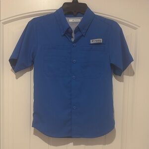 Columbia Boys Button Down Shirt Size S Blue Short Sleeve Fishing Outdoor Shirt